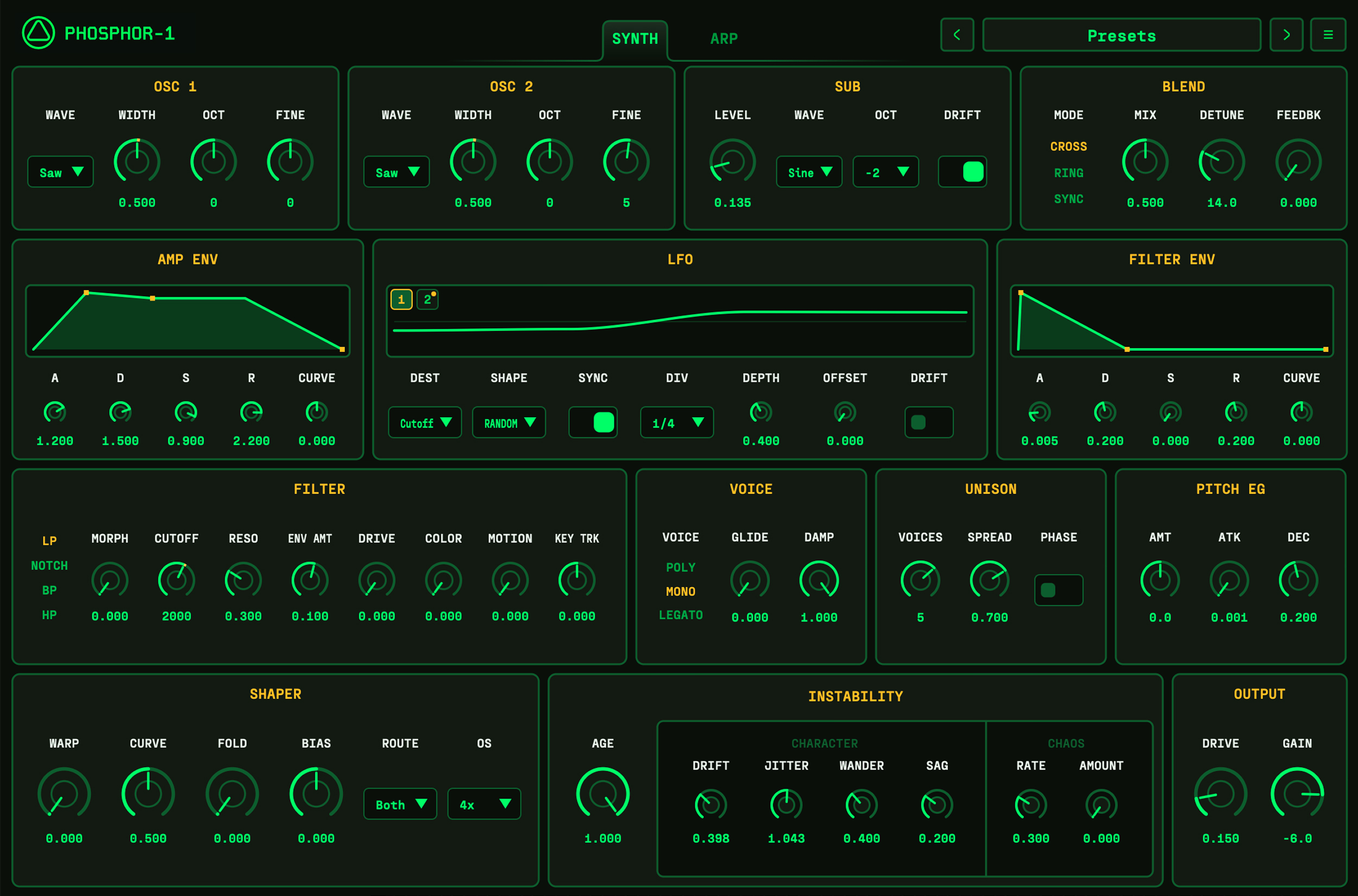 The OA-Phosphor-1 synthesizer interface